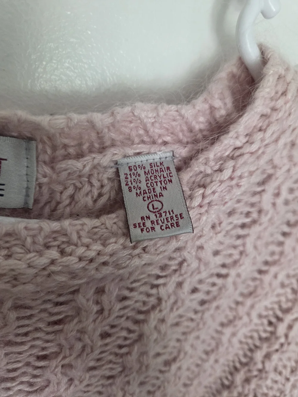 Karen Scott Pink Mohair-Blend Open Knit Sweater L